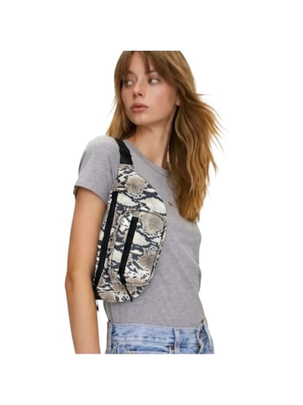 Aritzia Main Character brown tan black snake print fanny pack belt bag bum bag